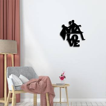 eCraftIndia Married Couple Black Engineered Wood Wall Art Cutout Ready to Hang Home Decor 2