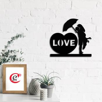 eCraftIndia Couple under Umbrella Black Engineered Wood Wall Art Cutout Ready to Hang Home Decor 1