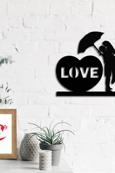 eCraftIndia Couple under Umbrella Black Engineered Wood Wall Art Cutout Ready to Hang Home Decor