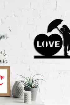 eCraftIndia Couple under Umbrella Black Engineered Wood Wall Art Cutout Ready to Hang Home Decor
