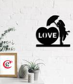 eCraftIndia Couple under Umbrella Black Engineered Wood Wall Art Cutout Ready to Hang Home Decor