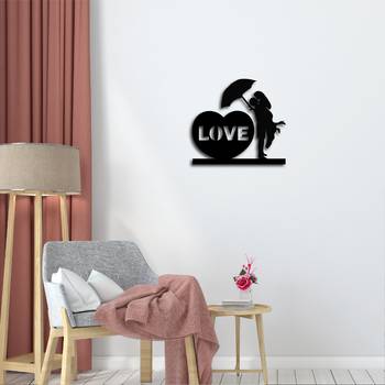 eCraftIndia Couple under Umbrella Black Engineered Wood Wall Art Cutout Ready to Hang Home Decor 2