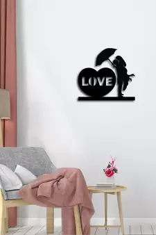 eCraftIndia Couple under Umbrella Black Engineered Wood Wall Art Cutout Ready to Hang Home Decor