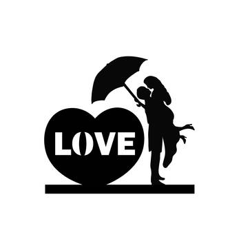 eCraftIndia Couple under Umbrella Black Engineered Wood Wall Art Cutout Ready to Hang Home Decor 3