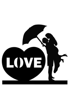 eCraftIndia Couple under Umbrella Black Engineered Wood Wall Art Cutout Ready to Hang Home Decor