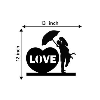 eCraftIndia Couple under Umbrella Black Engineered Wood Wall Art Cutout Ready to Hang Home Decor 4