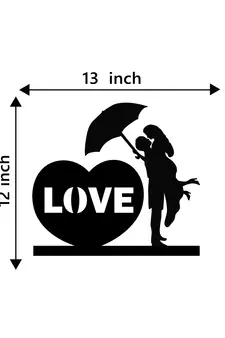 eCraftIndia Couple under Umbrella Black Engineered Wood Wall Art Cutout Ready to Hang Home Decor
