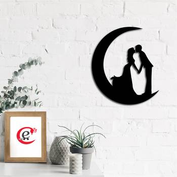 eCraftIndia Couple on the moon Black Engineered Wood Wall Art Cutout Ready to Hang Home Decor 1