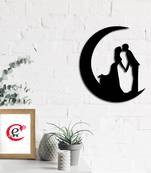 eCraftIndia Couple on the moon Black Engineered Wood Wall Art Cutout Ready to Hang Home Decor