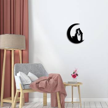 eCraftIndia Couple on the moon Black Engineered Wood Wall Art Cutout Ready to Hang Home Decor 2