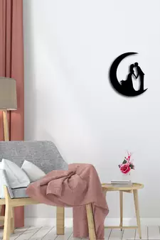 eCraftIndia Couple on the moon Black Engineered Wood Wall Art Cutout Ready to Hang Home Decor