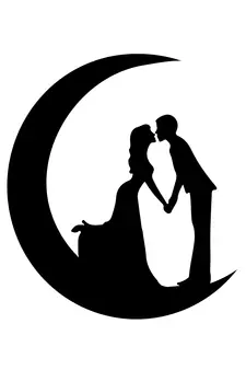 eCraftIndia Couple on the moon Black Engineered Wood Wall Art Cutout Ready to Hang Home Decor