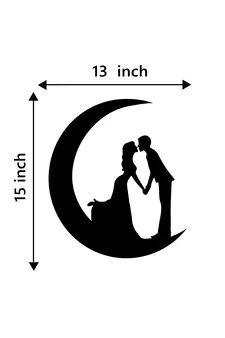 eCraftIndia Couple on the moon Black Engineered Wood Wall Art Cutout Ready to Hang Home Decor
