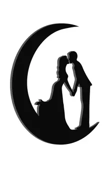 eCraftIndia Couple on the moon Black Engineered Wood Wall Art Cutout Ready to Hang Home Decor