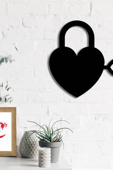 eCraftIndia Heart Key Black Engineered Wood Wall Art Cutout Ready to Hang Home Decor