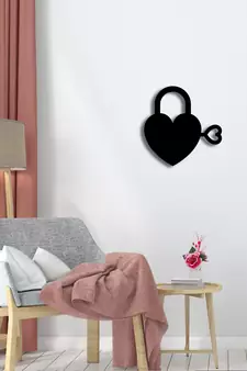 eCraftIndia Heart Key Black Engineered Wood Wall Art Cutout Ready to Hang Home Decor