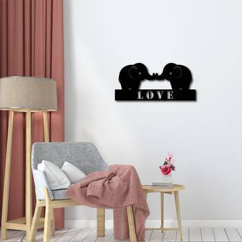 eCraftIndia Love Elephant Black Engineered Wood Wall Art Cutout Ready to Hang Home Decor 1
