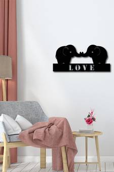 eCraftIndia Love Elephant Black Engineered Wood Wall Art Cutout Ready to Hang Home Decor