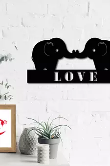 eCraftIndia Love Elephant Black Engineered Wood Wall Art Cutout Ready to Hang Home Decor