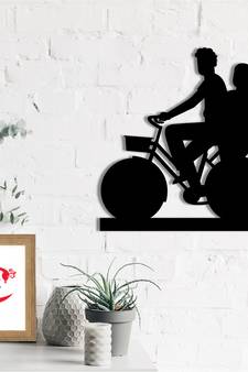 eCraftIndia Couple on Cycle Black Engineered Wood Wall Art Cutout Ready to Hang Home Decor