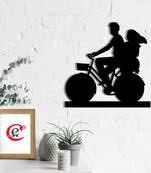 eCraftIndia Couple on Cycle Black Engineered Wood Wall Art Cutout Ready to Hang Home Decor