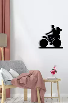 eCraftIndia Couple on Cycle Black Engineered Wood Wall Art Cutout Ready to Hang Home Decor