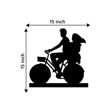 eCraftIndia Couple on Cycle Black Engineered Wood Wall Art Cutout Ready to Hang Home Decor 4