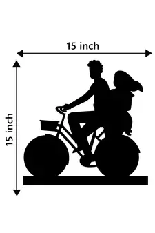 eCraftIndia Couple on Cycle Black Engineered Wood Wall Art Cutout Ready to Hang Home Decor