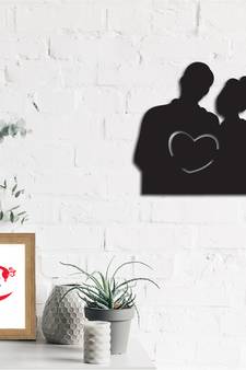 eCraftIndia Couple holding heart Black Engineered Wood Wall Art Cutout Ready to Hang Home Decor