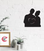 eCraftIndia Couple holding heart Black Engineered Wood Wall Art Cutout Ready to Hang Home Decor
