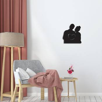 eCraftIndia Couple holding heart Black Engineered Wood Wall Art Cutout Ready to Hang Home Decor 2