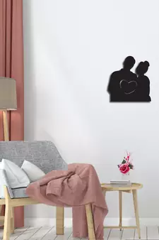 eCraftIndia Couple holding heart Black Engineered Wood Wall Art Cutout Ready to Hang Home Decor