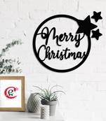 eCraftIndia Merry Christmas Black Engineered Wood Wall Art Cutout Ready to Hang Home Decor