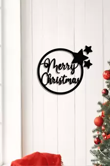 eCraftIndia Merry Christmas Black Engineered Wood Wall Art Cutout Ready to Hang Home Decor