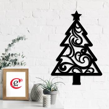 eCraftIndia Christmas Tree Black Engineered Wood Wall Art Cutout Ready to Hang Home Decor 1