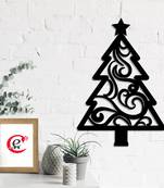 eCraftIndia Christmas Tree Black Engineered Wood Wall Art Cutout Ready to Hang Home Decor