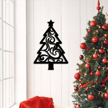 eCraftIndia Christmas Tree Black Engineered Wood Wall Art Cutout Ready to Hang Home Decor 2
