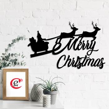 eCraftIndia Santa with Reindeer Black Engineered Wood Wall Art Cutout Ready to Hang Home Decor 1