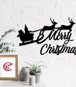 eCraftIndia Santa with Reindeer Black Engineered Wood Wall Art Cutout Ready to Hang Home Decor