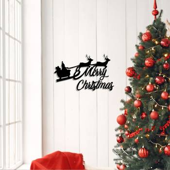 eCraftIndia Santa with Reindeer Black Engineered Wood Wall Art Cutout Ready to Hang Home Decor 2