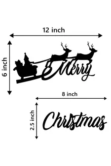 eCraftIndia Santa with Reindeer Black Engineered Wood Wall Art Cutout Ready to Hang Home Decor