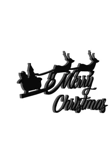 eCraftIndia Santa with Reindeer Black Engineered Wood Wall Art Cutout Ready to Hang Home Decor