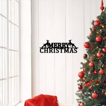 eCraftIndia Merry Christmas Black Engineered Wood Wall Art Cutout Ready to Hang Home Decor 2