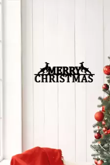 eCraftIndia Merry Christmas Black Engineered Wood Wall Art Cutout Ready to Hang Home Decor