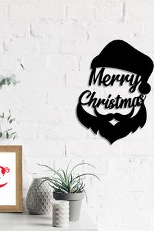 eCraftIndia Merry Christmas Santa Black Engineered Wood Wall Art Cutout Ready to Hang Home Decor