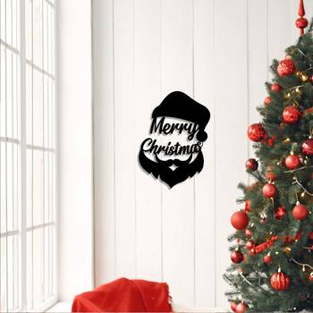 eCraftIndia Merry Christmas Santa Black Engineered Wood Wall Art Cutout Ready to Hang Home Decor 2