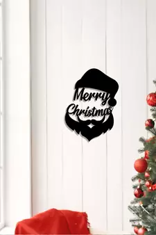 eCraftIndia Merry Christmas Santa Black Engineered Wood Wall Art Cutout Ready to Hang Home Decor