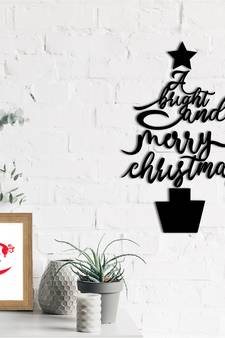 eCraftIndia A Bright and Merry Christmas Black Engineered Wood Wall Art Cutout Ready to Hang Home Decor