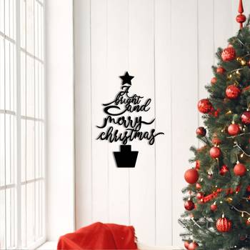 eCraftIndia A Bright and Merry Christmas Black Engineered Wood Wall Art Cutout Ready to Hang Home Decor 2