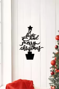 eCraftIndia A Bright and Merry Christmas Black Engineered Wood Wall Art Cutout Ready to Hang Home Decor